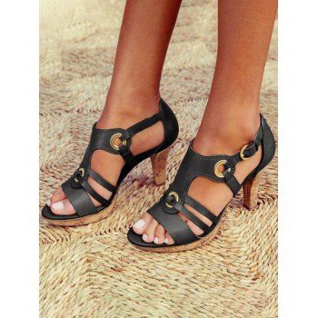 

Breathable Open Toe Cut Out Buckle High Heels Sandals, Black