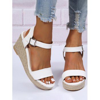 

Open Toe Ankle Buckle Wedge Sandals, White