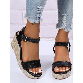 

Open Toe Ankle Buckle Wedge Sandals, Black