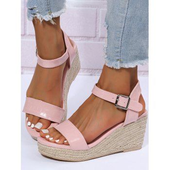

Open Toe Ankle Buckle Wedge Sandals, Light pink