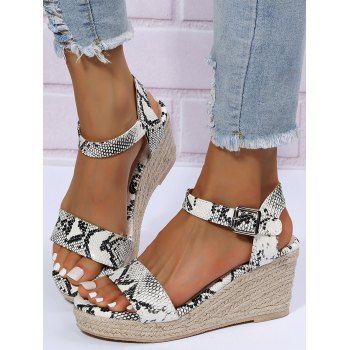 

Open Toe Ankle Buckle Wedge Sandals, Multicolor a