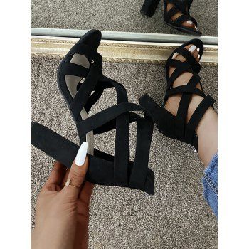 Open Toe Breathable Thick Strappy Zipper Chunky Heels Sandals