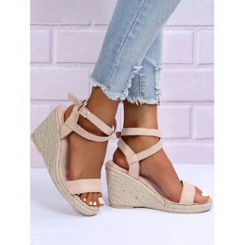 

Open Toe Buckle Strap Wedge Sandals, Light pink