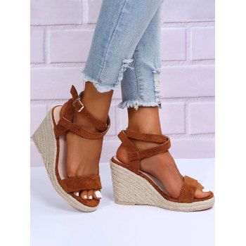 

Open Toe Buckle Strap Wedge Sandals, Coffee