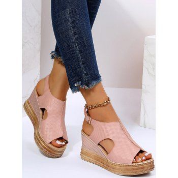 

Plain Color Cut Out Thick Platform Buckle Strap Sandals, Light pink