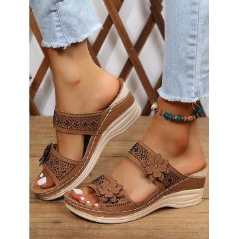 

Flowers Breathable Peep Toe Slip-On Beach Wedges Sandals, Coffee