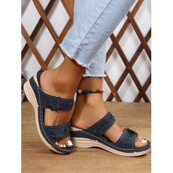 

Flowers Breathable Peep Toe Slip-On Beach Wedges Sandals, Deep blue