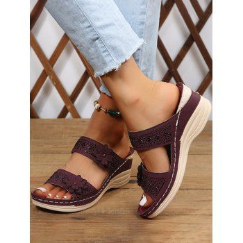 

Flowers Breathable Peep Toe Slip-On Beach Wedges Sandals, Deep red