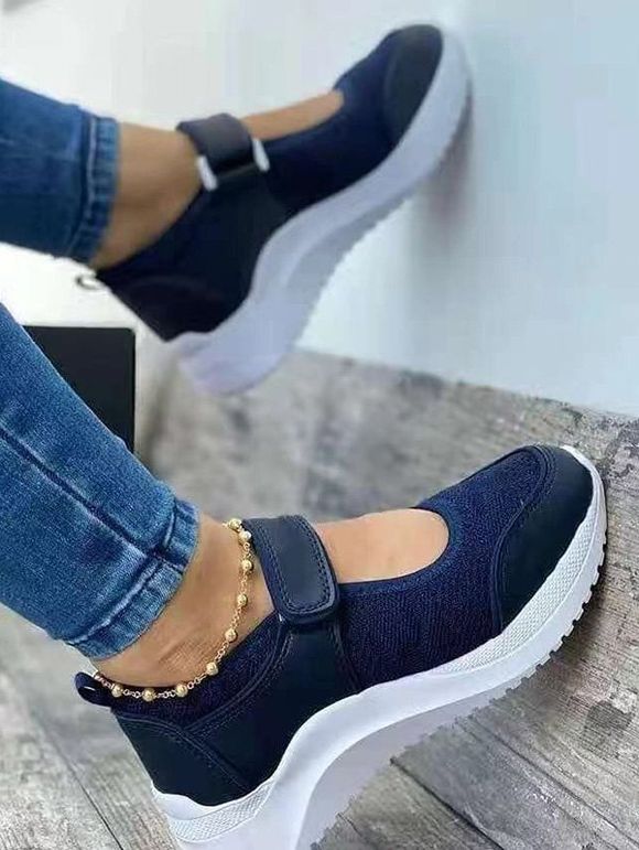 Thick Platform Magic Stickers Casual Shoes - Bleu profond EU 42