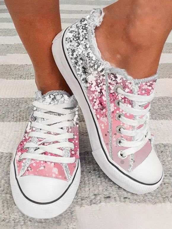 Printed Leopard Frayed Lace Up Shoes - multicolor A EU 38