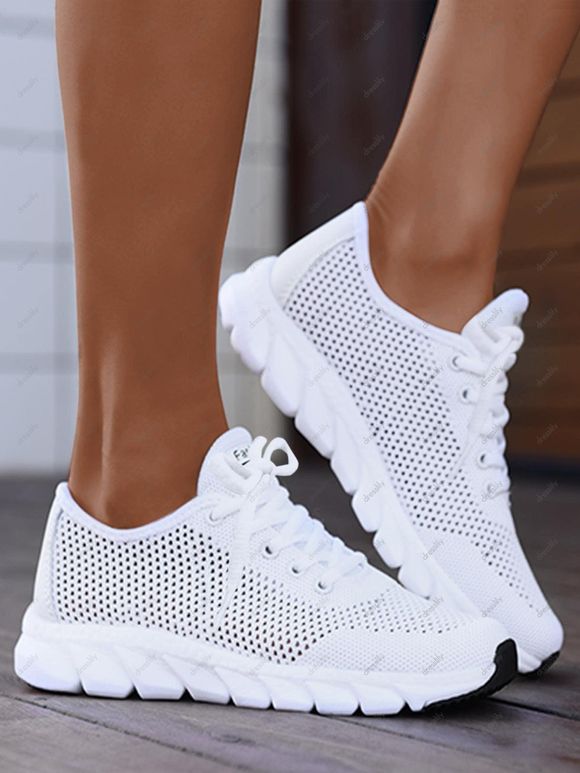 Plain Color Breathable Hollow Out Lace Up Sneakers - Blanc EU 41