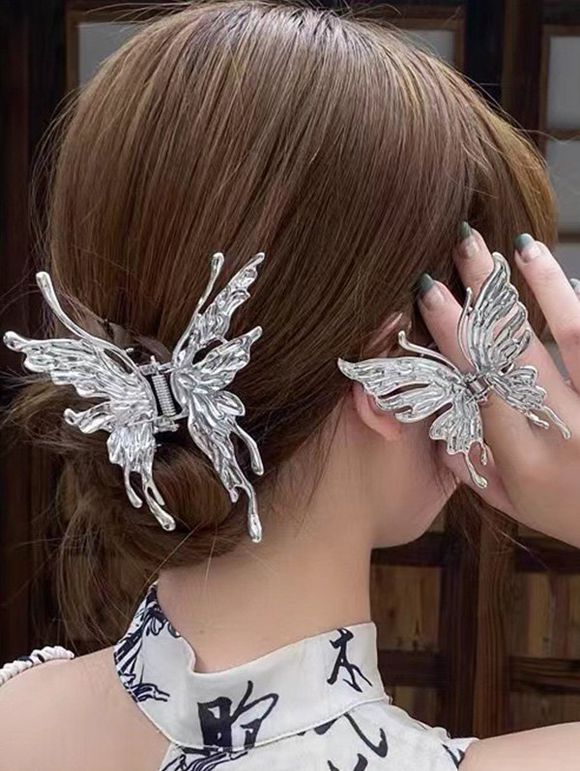 2 Pièces Accessoires de Cheveux Tendance en Forme de Papillons Éclatantes - Argent 