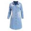 Mini Robe Droite à Manches Longues à Col Relevé avec Poche en Avant à Ourlet Courbe en Chambray - Bleu M