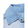 Chambray Dress Front Pocket Turn Down Collar Curved Hem Long Sleeve Shift Mini Dress - BLUE M
