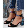 Colorful Flower Pattern Open Toe Ankle Buckle Zipper Chunky Heels Sandals - Noir EU 38