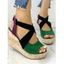 Contrast Colorblock Crossover Buckle Strap Wedge Heel Sandals - GREEN EU 42