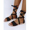 Open Toe Lace Up Ankle Bandage Flat Sandals - Noir EU 35