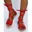 Open Toe Lace Up Ankle Bandage Flat Sandals - Rouge EU 37