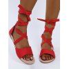 Open Toe Lace Up Ankle Bandage Flat Sandals - Rouge EU 41