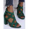 Open Toe Breathable Thick Strappy Zipper Chunky Heels Sandals - Vert EU 40