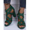 Open Toe Breathable Thick Strappy Zipper Chunky Heels Sandals - Vert EU 42