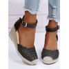 Peep Toe Hollow Out Breathable Ankle Strap Weave Platform Buckle Wedges Sandals - Noir EU 41