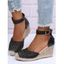 Peep Toe Hollow Out Breathable Ankle Strap Weave Platform Buckle Wedges Sandals - Noir EU 42