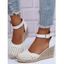Peep Toe Hollow Out Breathable Ankle Strap Weave Platform Buckle Wedges Sandals - Blanc EU 40