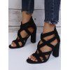 Open Toe Breathable Thick Strappy Zipper Chunky Heels Sandals - Noir EU 41