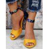 Colorful Flower Pattern Open Toe Ankle Buckle Zipper Chunky Heels Sandals - YELLOW EU 41