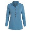 T-shirt Texturé Simple à Demi-Bouton Manches Longues à Col Relevé - Bleu clair 2XL