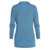 T-shirt Texturé Simple à Demi-Bouton Manches Longues à Col Relevé - Bleu clair 2XL