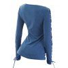 Lace Up Long Sleeve T-shirt O Ring V Neck Casual Tee - BLUE S