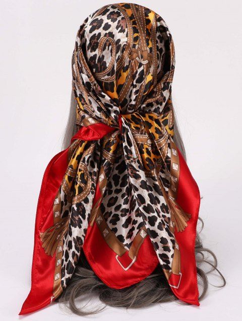 Leopard Printed Satin Square Scarf Hair Accessory