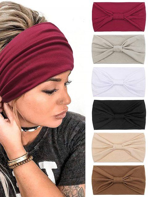 6 Pièces Bandeaux de Yoga Simple Boutonnage Elastique en Couleur Unie