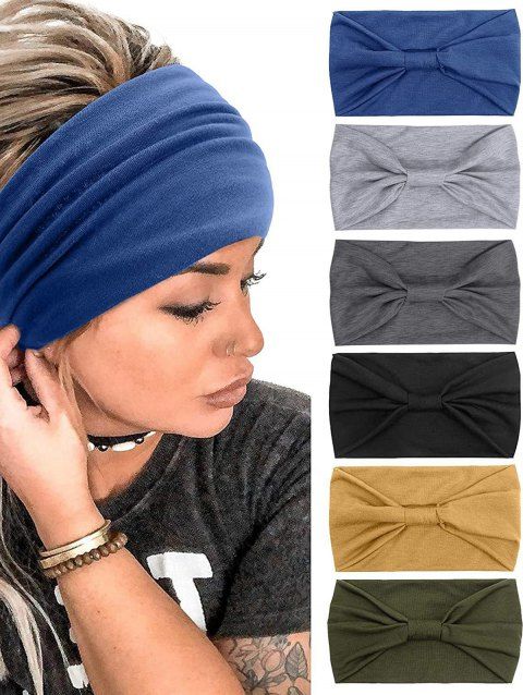 6 Pièces Bandeaux de Yoga Simple Boutonnage Elastique en Couleur Unie