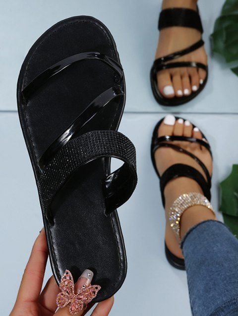 Rhinestone Two Tone Color Slip On Outdoor Flat Sandals