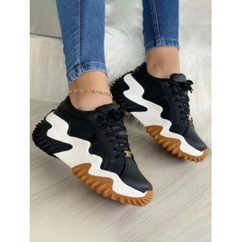 Colorblock Lace Up Thick Platform Casual Shoes