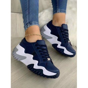 

Colorblock Lace Up Thick Platform Casual Shoes, Deep blue