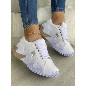 

Colorblock Lace Up Thick Platform Casual Shoes, White