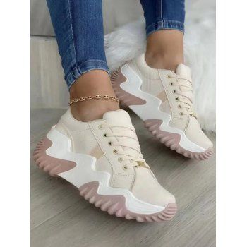 Colorblock Lace Up Thick Platform Casual Shoes