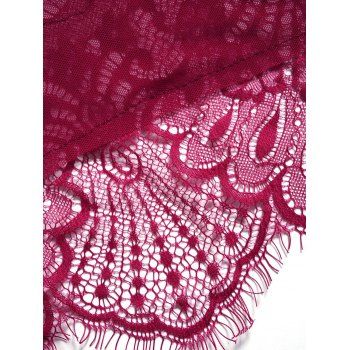 See Thru Mesh Longline Lingerie Dress Floral Lace Trim Full Sleeve Open Front Lingerie Dress