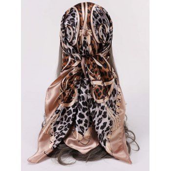 

Leopard Printed Satin Square Scarf Hair Accessory, Light coffee