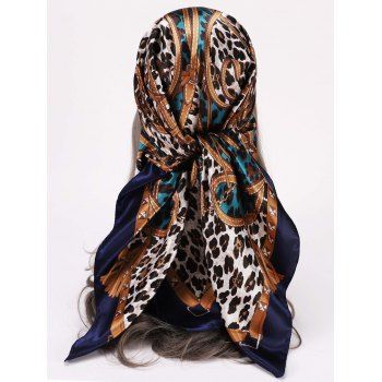 

Leopard Printed Satin Square Scarf Hair Accessory, Deep blue