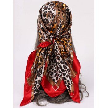 

Leopard Printed Satin Square Scarf Hair Accessory, Red