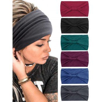 6 Pcs Plain Color Twisted Wide Sports Headbands Elastic Yoga Headbands