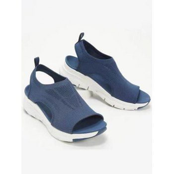 

Plain Color Hollow Out Thick Platform Breathable Casual Sandals, Blue