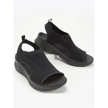 

Plain Color Hollow Out Thick Platform Breathable Casual Sandals, Black