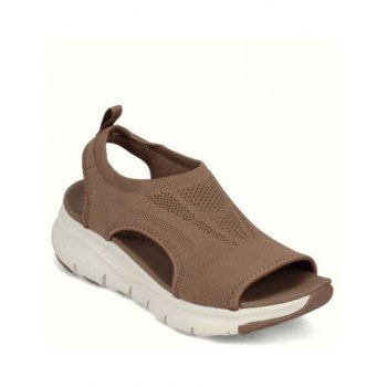 

Plain Color Hollow Out Thick Platform Breathable Casual Sandals, Coffee