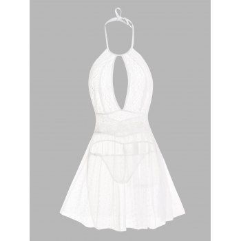 

Plus Size See Thru Flower Lace Panel Lingerie Set Swiss Dots Sheer Mesh Lingerie Set, White